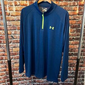 Under Armour heat gear men’s long sleeve quarter zip pullover shirt XL blue neon